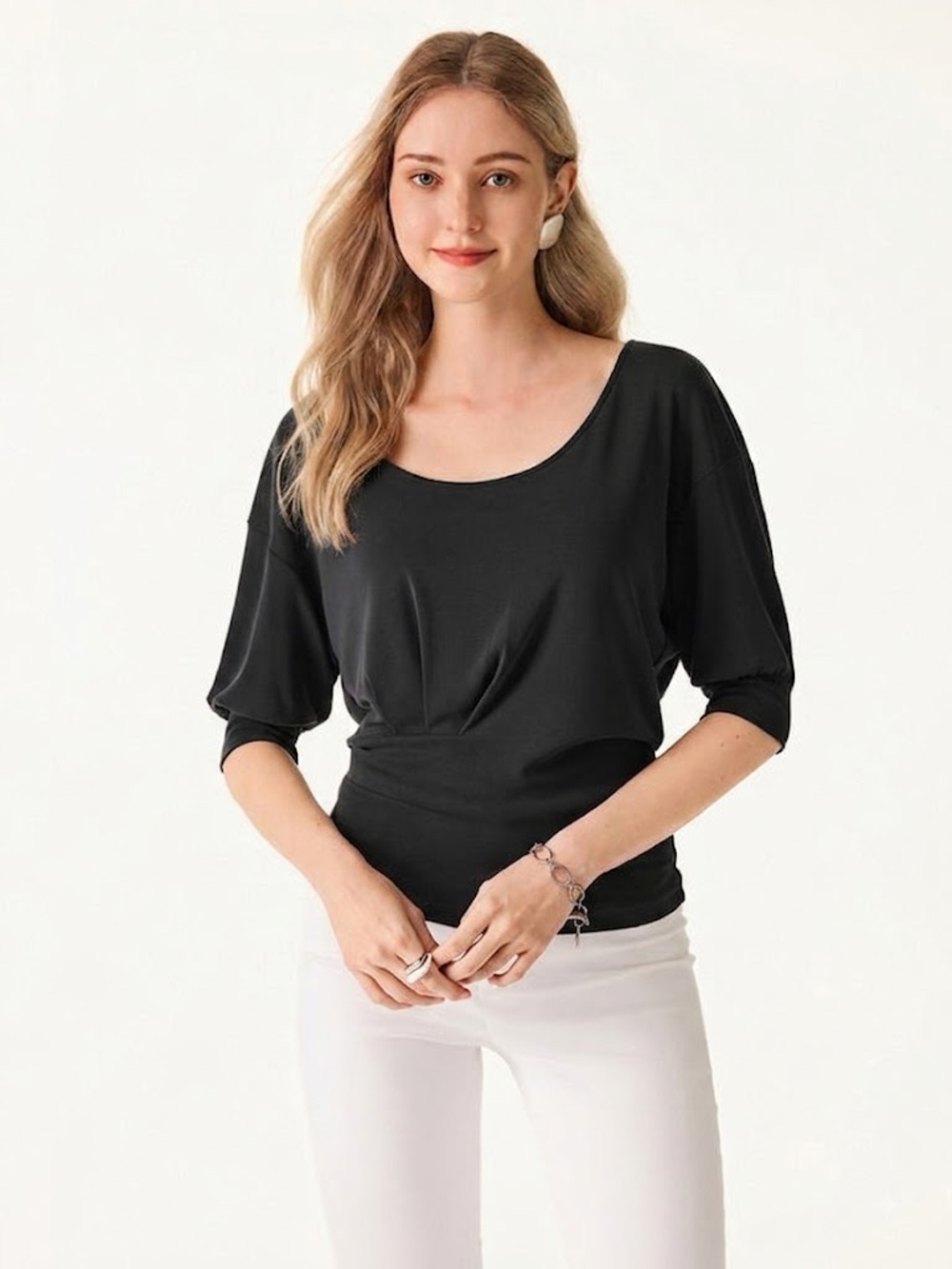 OGL Black Scoop Neck Short Sleeve Tucked Tee Size Small